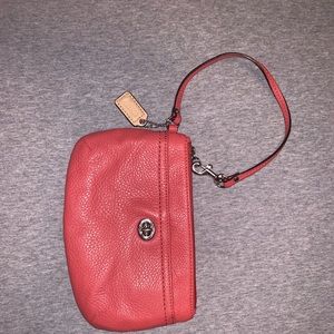 Coral leather clutch